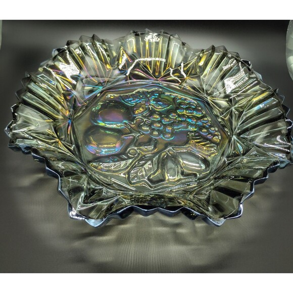 Vintage Federal Glass Carnival Revival Fruit Bowl Pioneer Platter - Iridescent - Picture 1 of 6